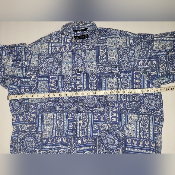 Nautica Blue Paisley Bandana Print Casual Button Down Short Sleeve Shirt - Picture 4 of 6